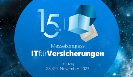 Blaues Banner Messekongress IT für Versicherungen 2023